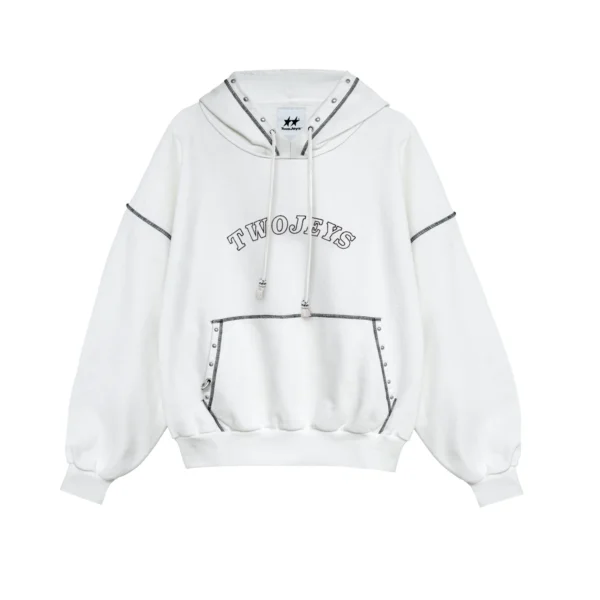 Twojeys White Contrast Varsity Stud Hoodie