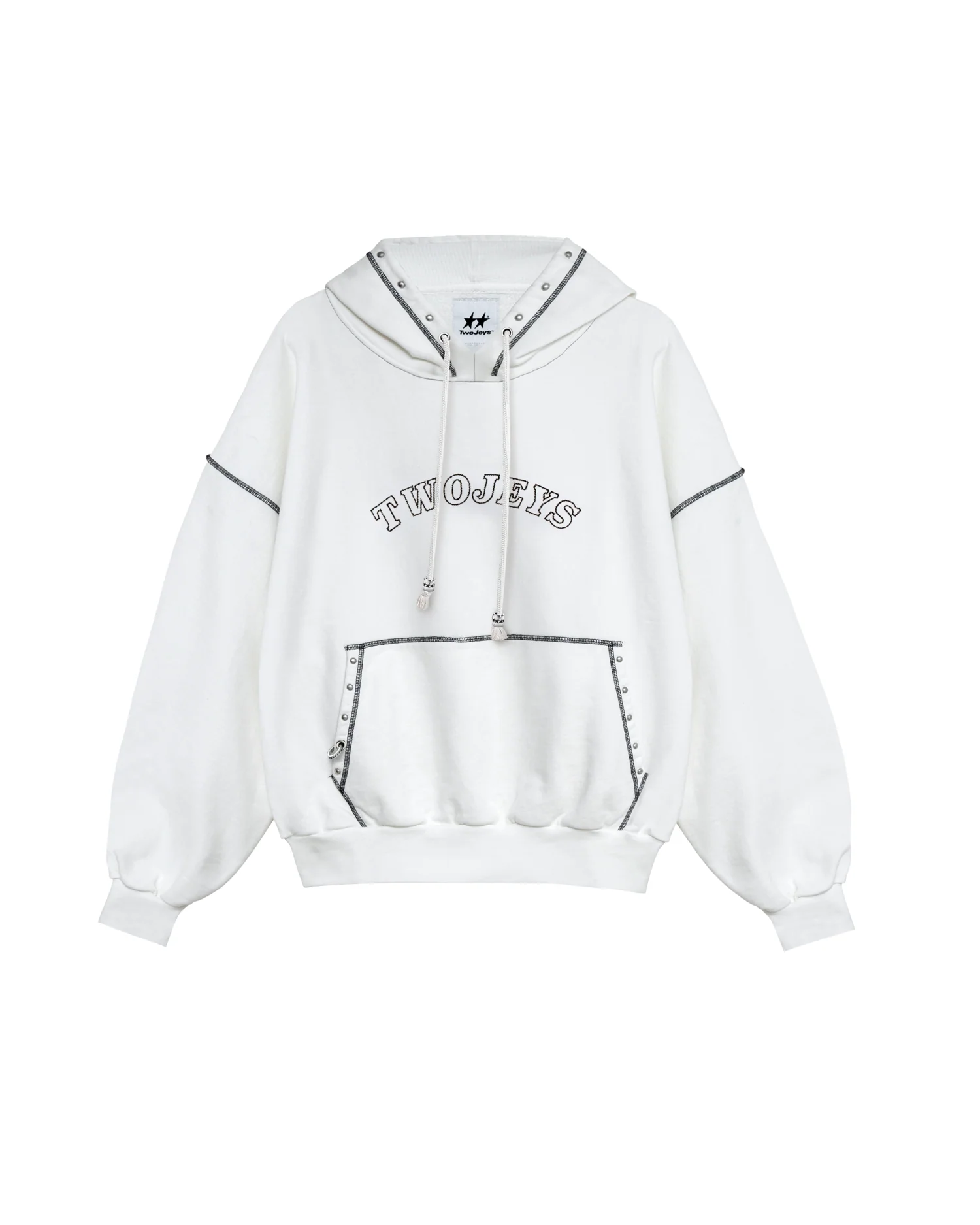 Twojeys White Contrast Varsity Stud Hoodie Twojeys White Contrast Varsity Stud Hoodie