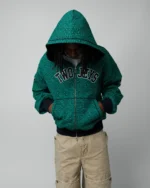 Twojeys Vintage Varsity Zipper Green Cheetah