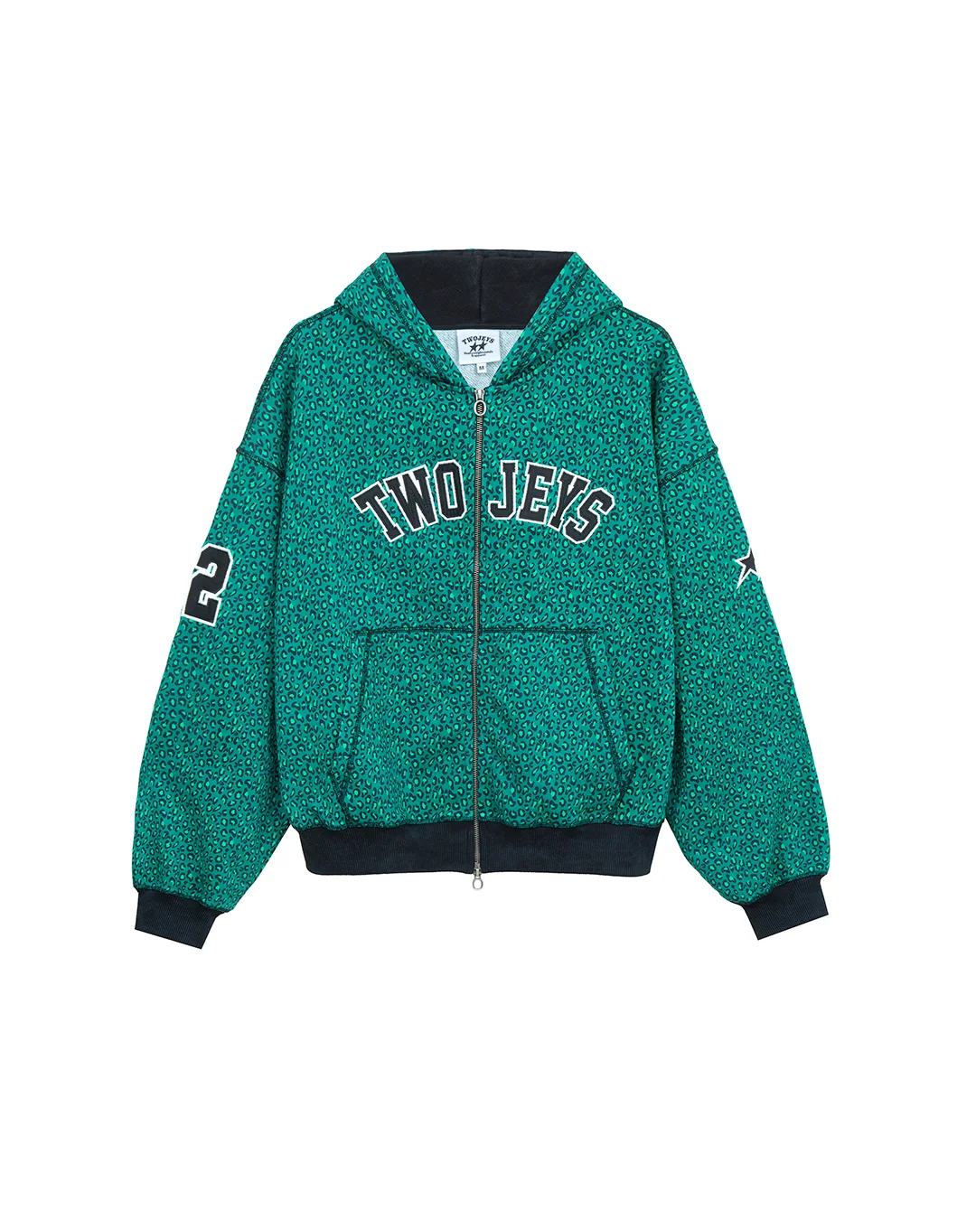 Twojeys Vintage Varsity Zipper Green Cheetah Twojeys Vintage Varsity Zipper Green Cheetah